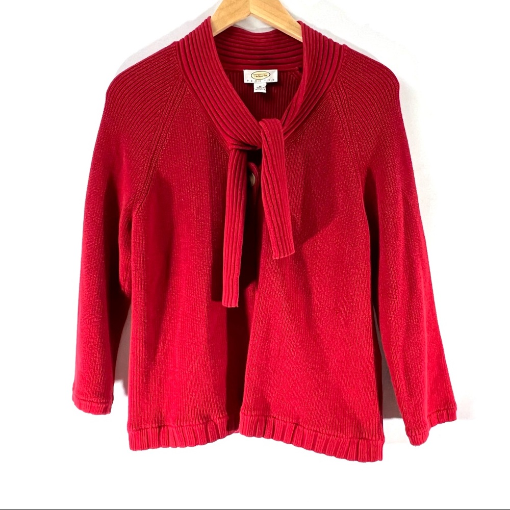 TALBOTS Cropped Red Sweater with mock turtleneck with tie collar MP